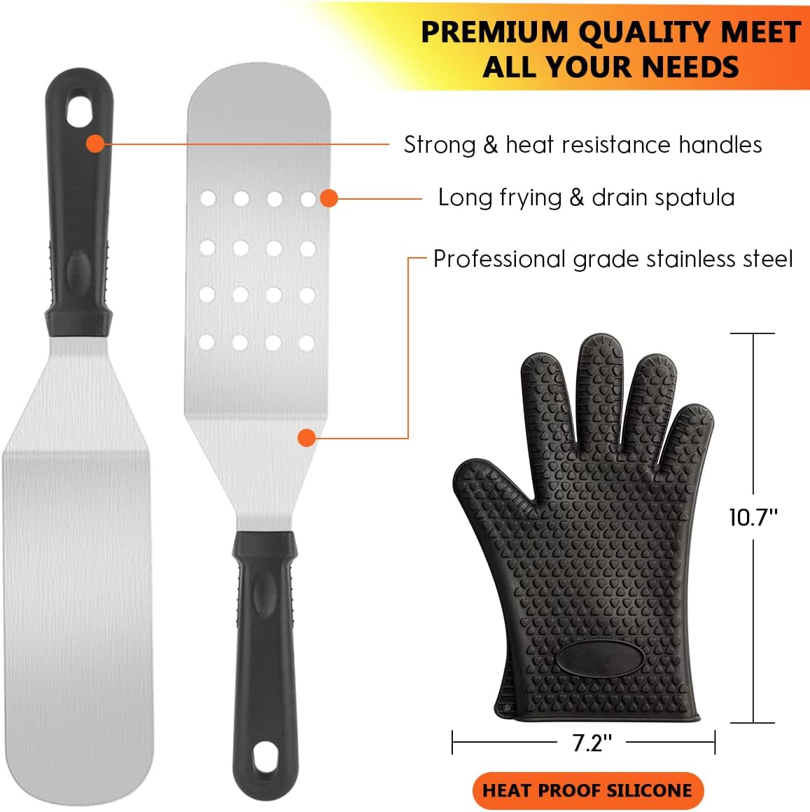 Griddle Accessories Kit, 135 Pcs Griddle Grill Tools Set for Blackstone and Camp Chef, Professional Grill BBQ Spatula Set with Basting Cover, Spatula, Scraper, Bottle, Tongs, Egg Ring image number 3