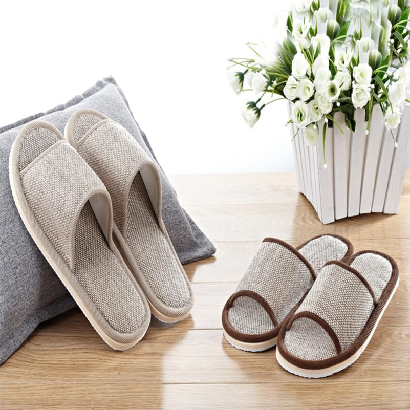 Baluue 2 Pairs Linen Slippers Slip Cotton Flax Open Toe Slippers for Home Hotel Use Lightweight Beige Comfortable Cotton Blend for Indoor Living, Size 39-40 image number 4