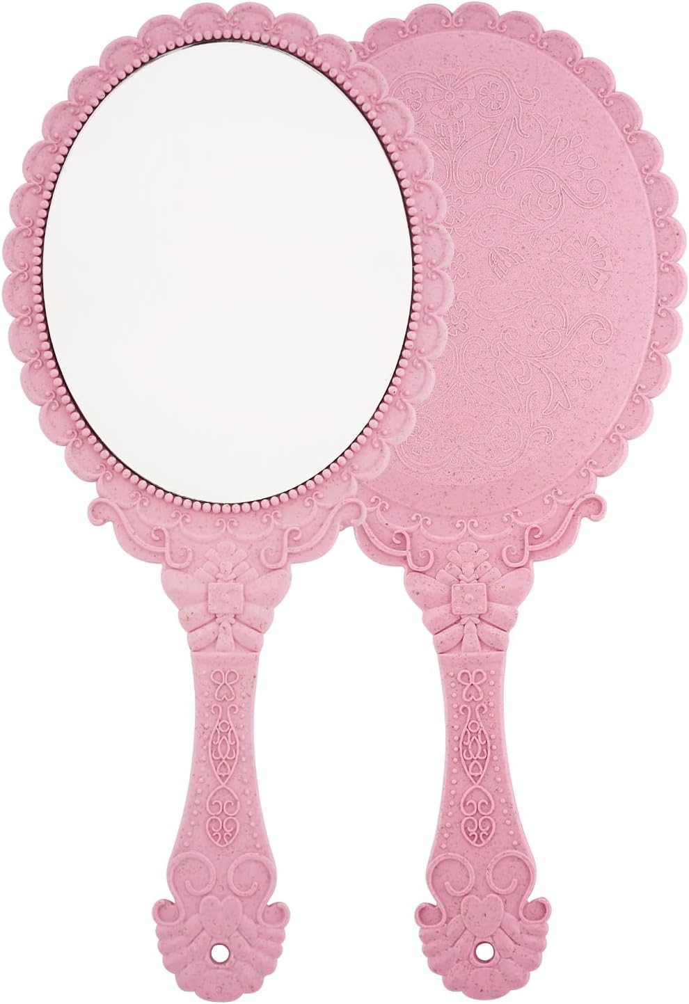 XPXKJ Handheld Mirror Handle Vanity Makeup Home Salon Travel Use (Carved Oval, Rose Gold)