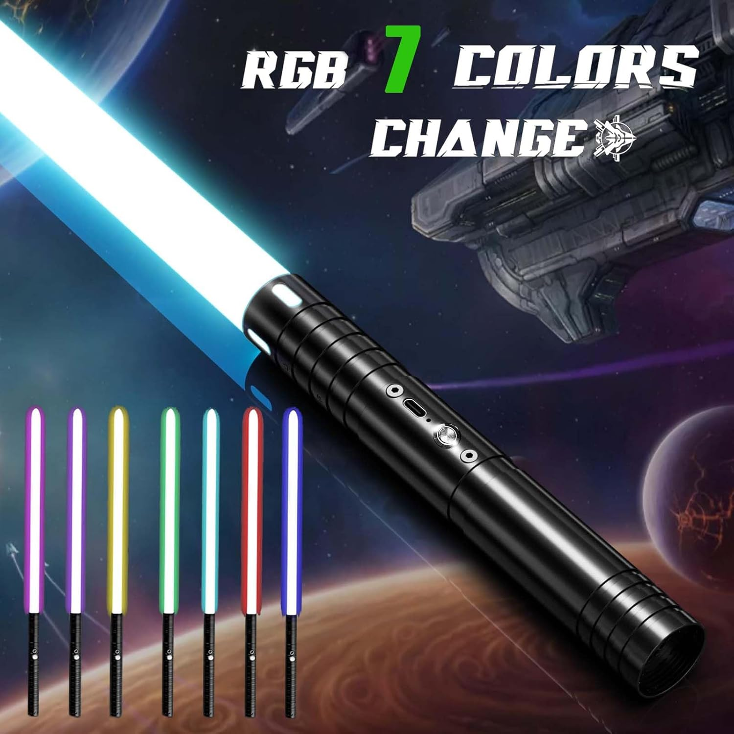 Lightsaber Use Rechargeable Metal Hit 7 Colors with Sounds Effect, Toys for Boys Girls for Dueling Light Saber Cosplay (78Cm/Black) image number 3