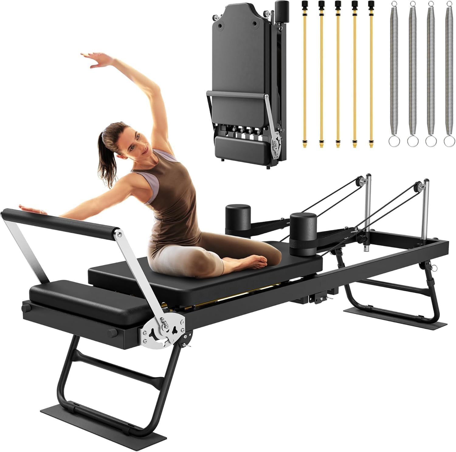 PTEROMYS Pilates Reformer, Foldable Reformer Pilates Machine & Equipment for Home Use and Gym Workout, Suitable for Advanced and Beginners Users, up to 400 Lbs Weight Capacity