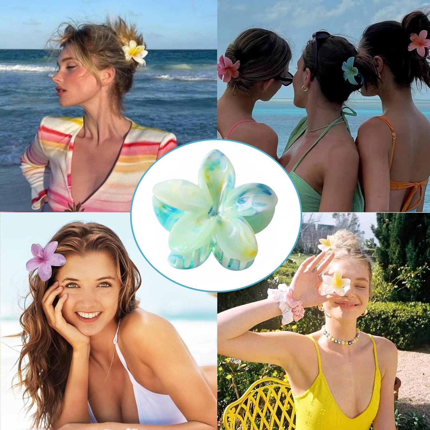 Jushion Pack of 4 Flower Hair Clips, Hawaiian Flower Hair Clip, Non-Slip Acrylic Hair Clip, Egg Flower Hair Claw Clips, Hair Accessories for Women Girls (Colour1) image number 1