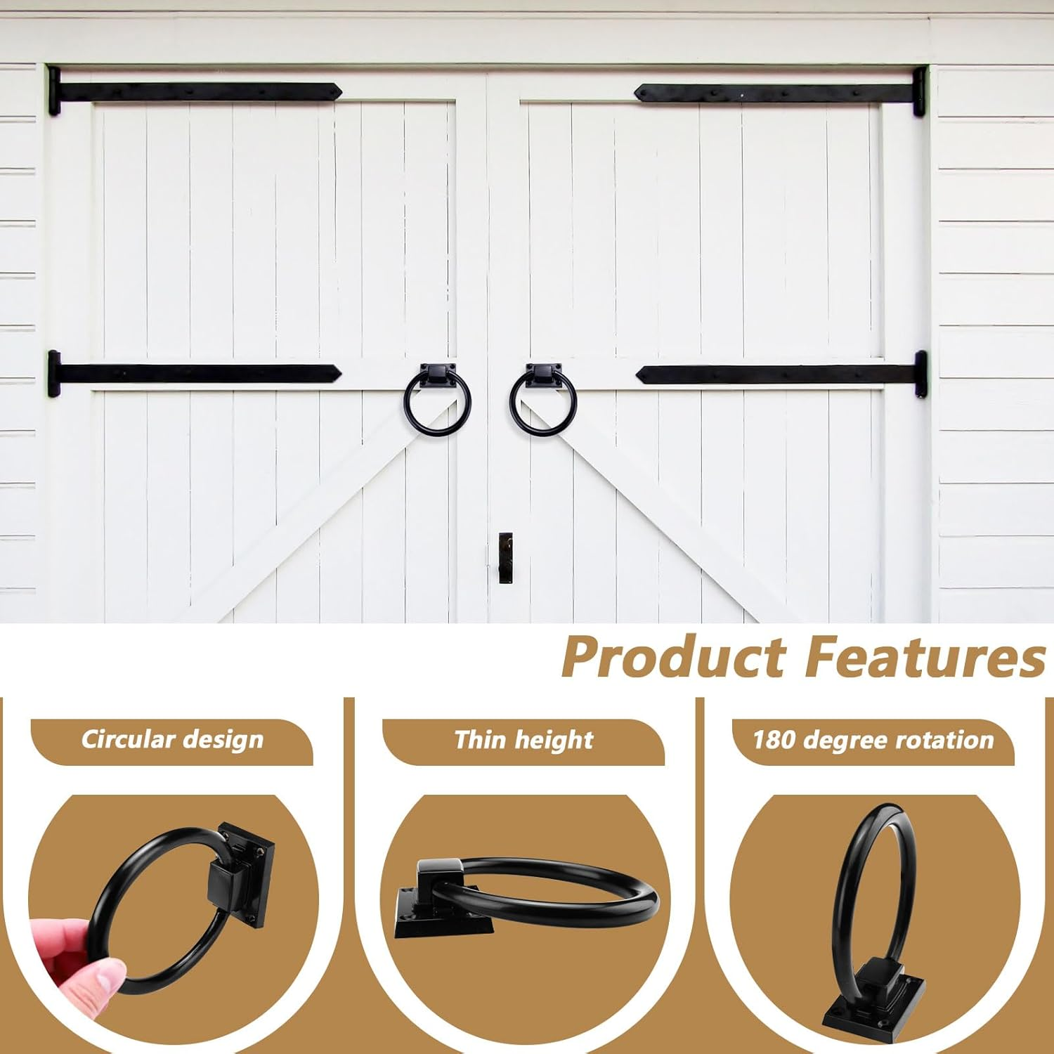 2 Packs 3.8" Black round Ring Door Pull Handle with 8 Screws, Zinc Alloy Sliding Barn Door Handles, Outdoor Garage Gate Handle for Vintage Wooden Sheds Farmhouse Garden Hallway Closets Drawers (2Pcs) - 2Pcs image number 4