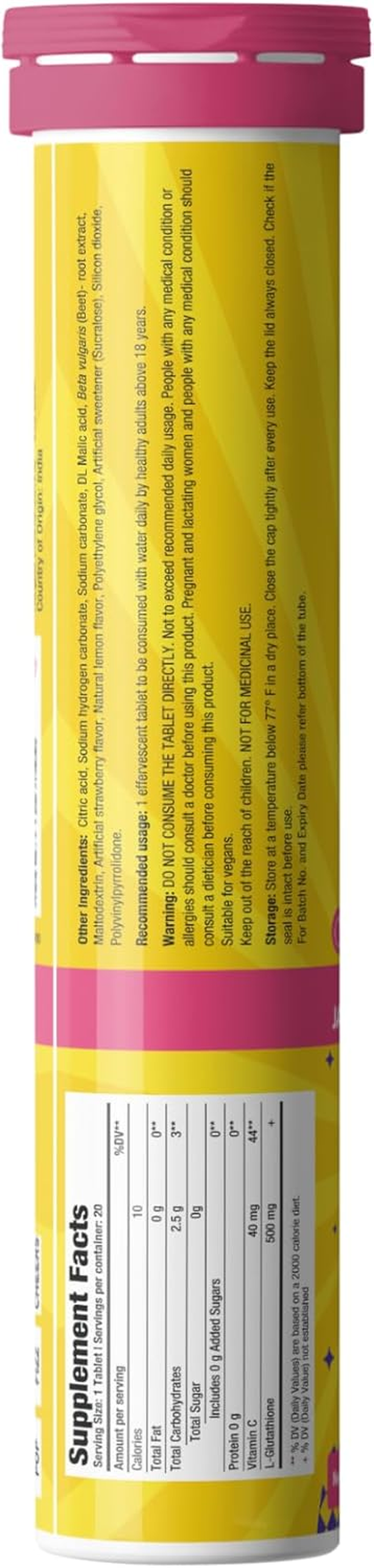 Chicnutrix Glow Effervescent Tablets, Japanese Glutathione 500Mg with Vitamin C, Strawberry-Lemon Flavour, 20 Tablets image number 5