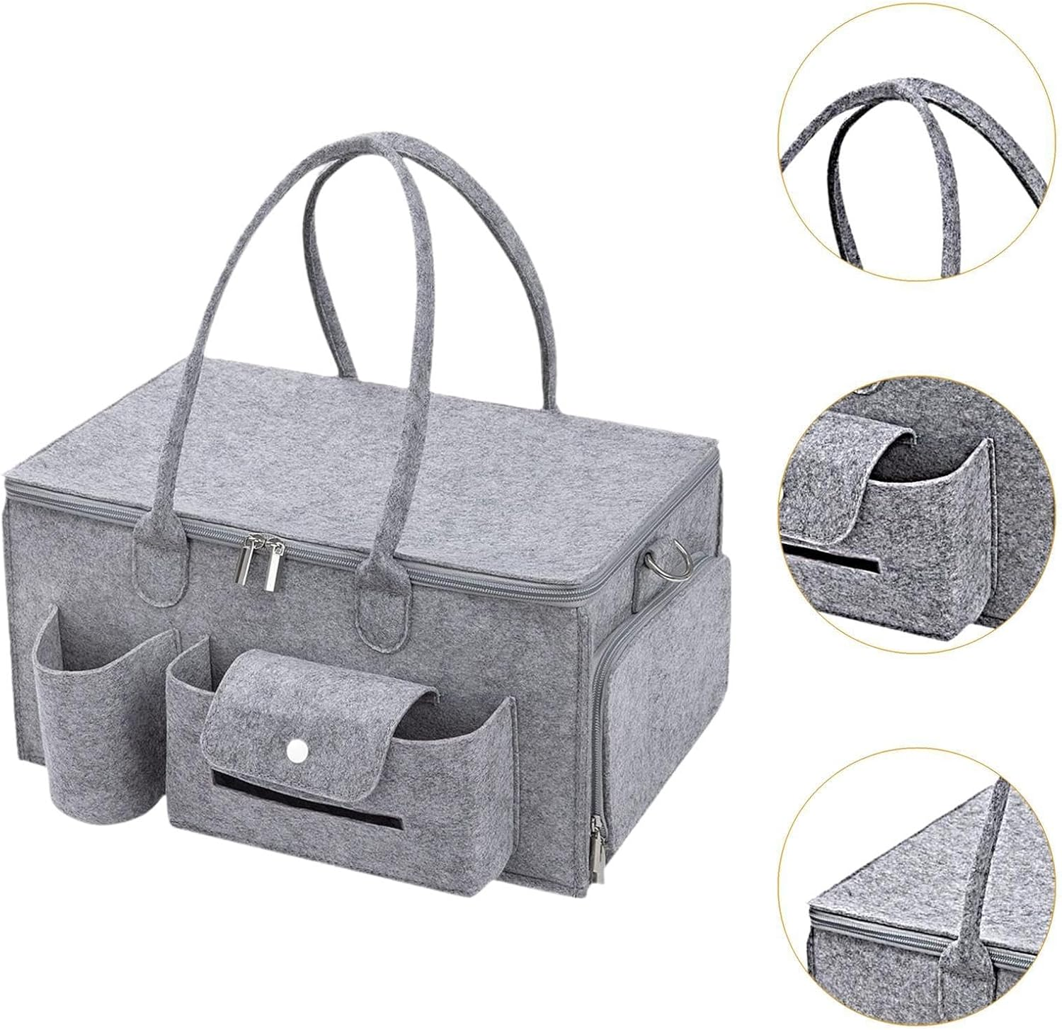 Baby Diaper Caddy Organizer with Lid &ndash; Large Portable Nursery Storage Basket for Diapers, Wipes & Baby Essentials &ndash; Travel Diaper Bag, Registry Must-Have (15.7" X 9.4" X 7.9") image number 4