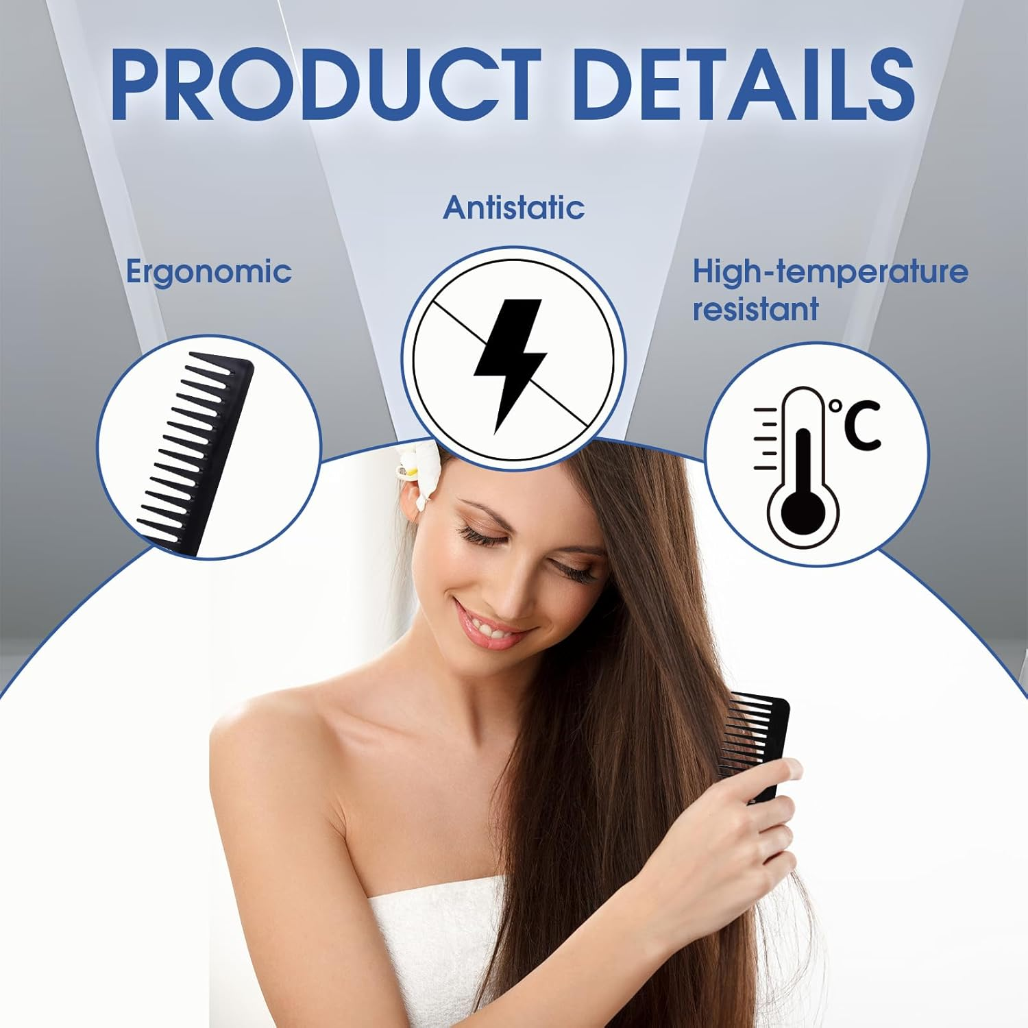 Pack of 2 Men'S Styling Combs, Antistatic Carbon Hair Comb, Curling Comb, Hairstyle Comb Tool, Portable Shatterproof Comb Men with Wide Teeth for Hair, Beard, Curly for the Perfect Finish image number 5