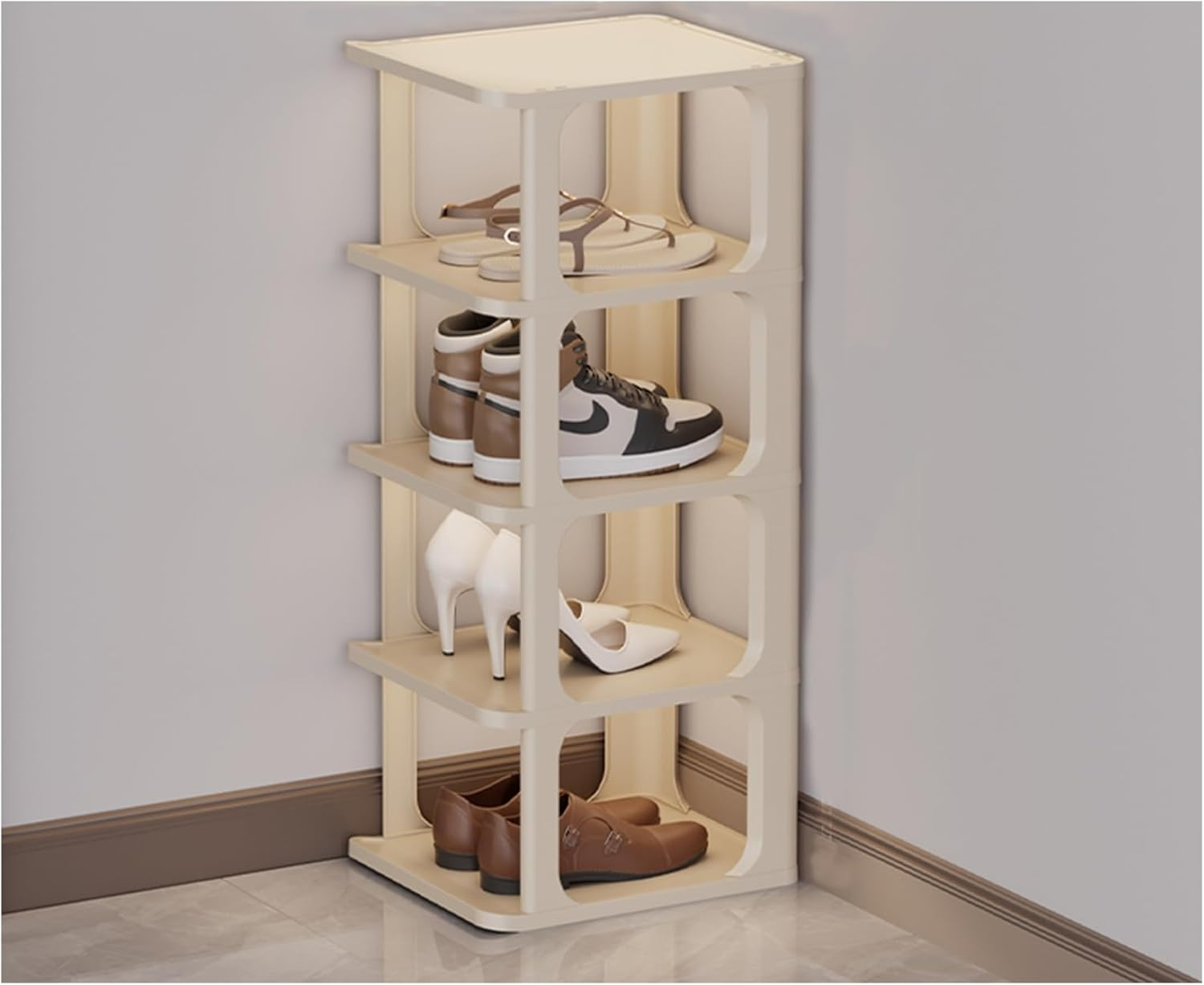 UKKQES 5 Tier Shoe Rack，Shoe Organizer Shoe Rack for Small Spaces Plastic Vertical Narrow Shoe Shelves Closet Black Shoe Holder, Stand for Entryway Shoe Storage Boots Organizer (Cream White-5) - Black-5 image number 4