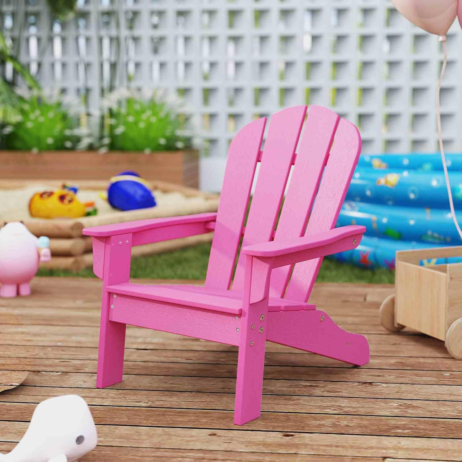 Costway Kid'S Adirondack Chair, All-Weather HDPE Toddler Lawn Chair with Ergonomic Design, Kid'S Outdoor Patio Furniture for Toddlers Boys Girls Ages 3-8 Years Old (Pink) - Brown image number 7