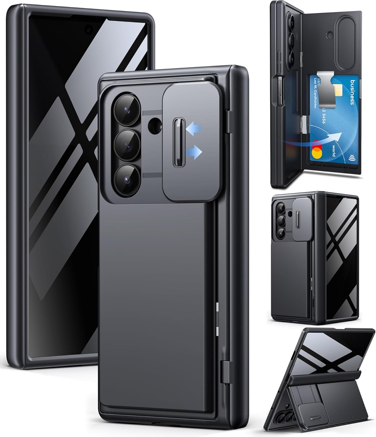 TONGATE Wallet for Z Fold 7 Case with Privacy Screen Protector, [4-Card Holder][Anti Spy] Built-In Large Stand & Slide Camera Cover Z7 Shockproof Phone Case for Samsung Galaxy Z Fold 7 2025 8", Blue