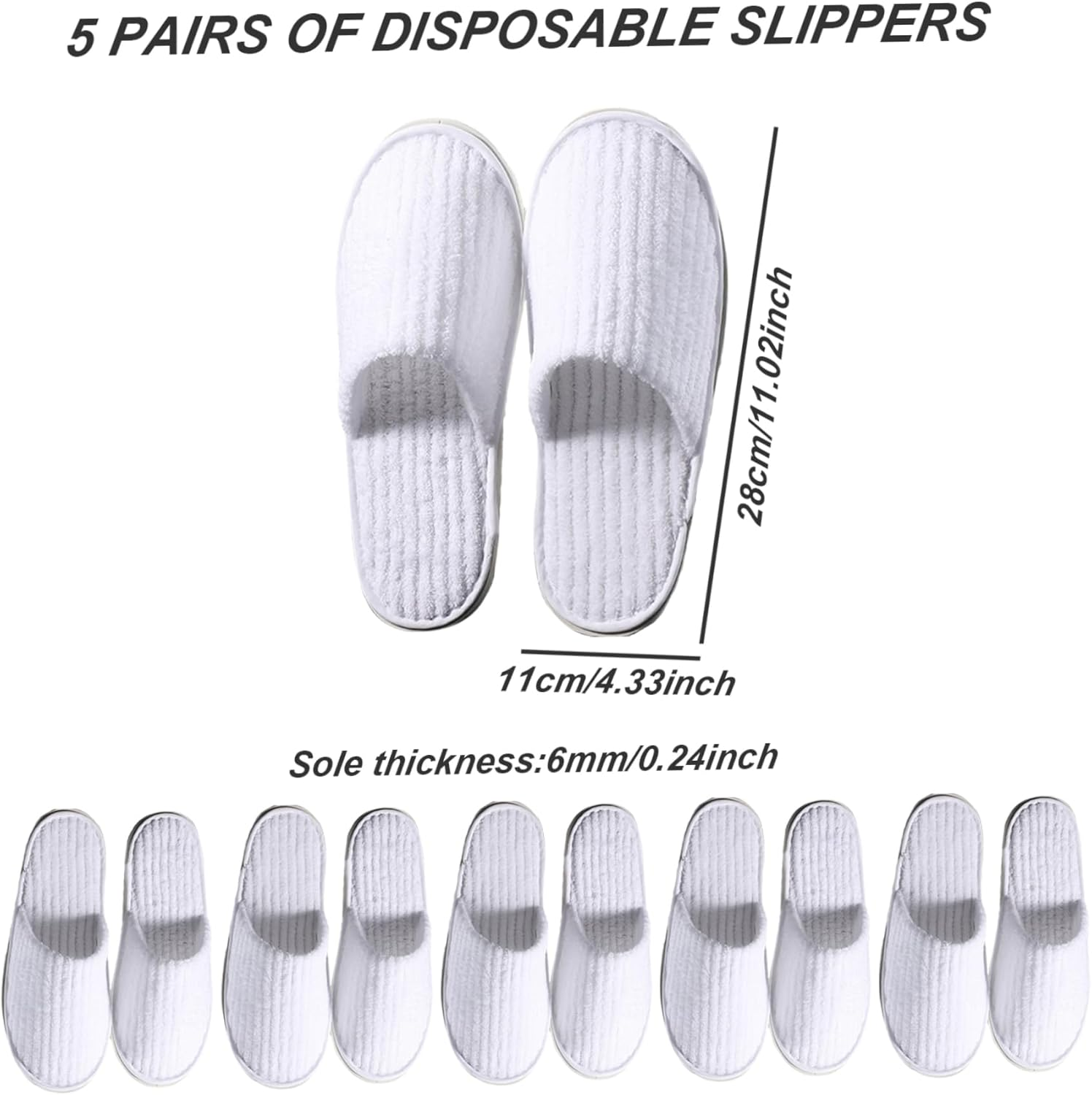 Disposable SPA Slippers - ONE SIZE, 5 Pair Coral Fleece Non-Slip Hotel Slippers, Breathable Portable Guest Slippers for Women Men Travel image number 3