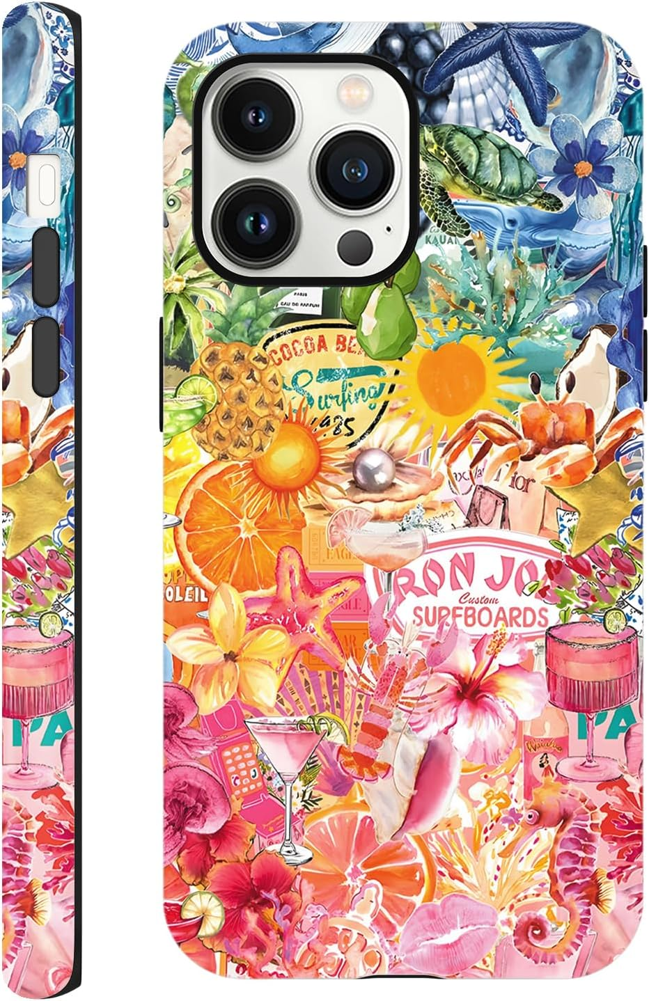 Yirlbey Mobile Phone Case for Iphone 16E Case 6.1 Inches, Aesthetic Summer Collage Fruit Pattern Design for Girls Protective Case Dual Layer Shockproof Soft Colourful Silicone TPU Bumper Case, Retro