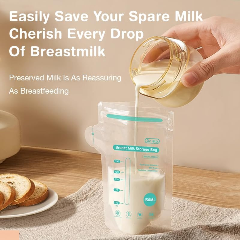 Breastmilk Storage Bag, 150Ml/250Ml Disposable Milk Storing Bag for Breastfeeding, Bpa-Free Leak-Proof Self-Standing Breast Milk Bag for Refrigeration Freezing, Newborn Essentials (150Ml, Piece, 100) image number 6