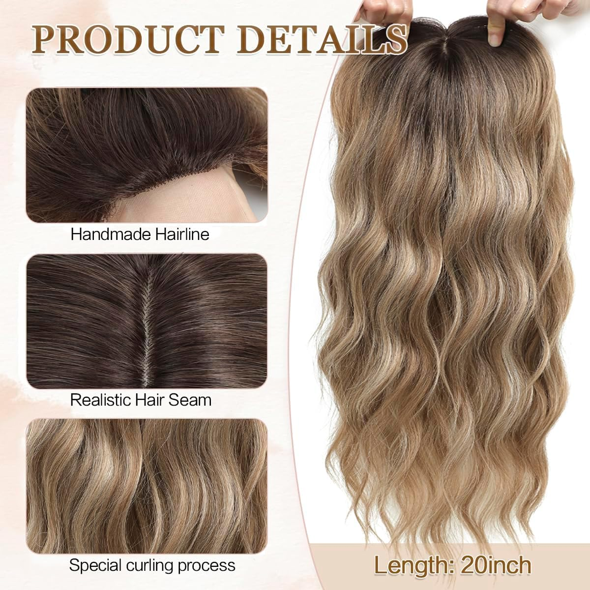 Hair Topper 22" Wavy Toppers Hair Pieces for Women Synthetic Middle Part Hair Topper Long Wavy Clip in Hairpiece with Fringe Bangs (1#)