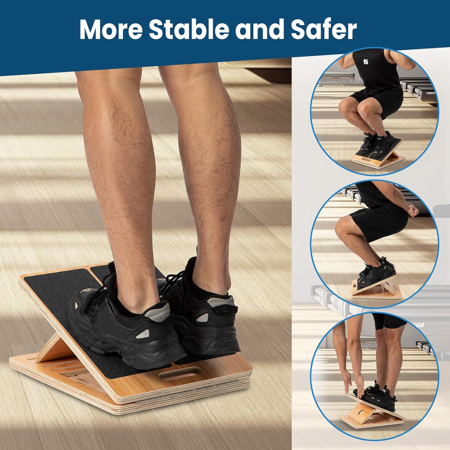 Strongtek 13&rdquo; Wide Portable Wooden Slant Board, 5-Level Incline (15&deg;-35&deg;), Lower Grip Handle, Beginner & Rehab Friendly, Non-Slip Surface for Calf Stretching, Squats, Physical Therapy image number 6