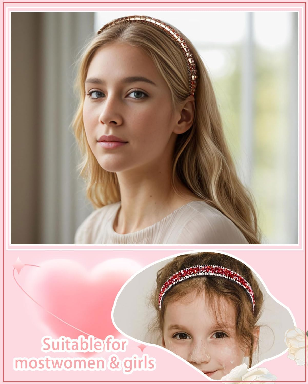 IPNSDON 1 Hair Band Hair Band for Girls Non-Slip Hair Band Crystal Hair Band Non-Slip Hairband for Women Glitter Hair Band for Girls Party and Daily Decoration image number 5