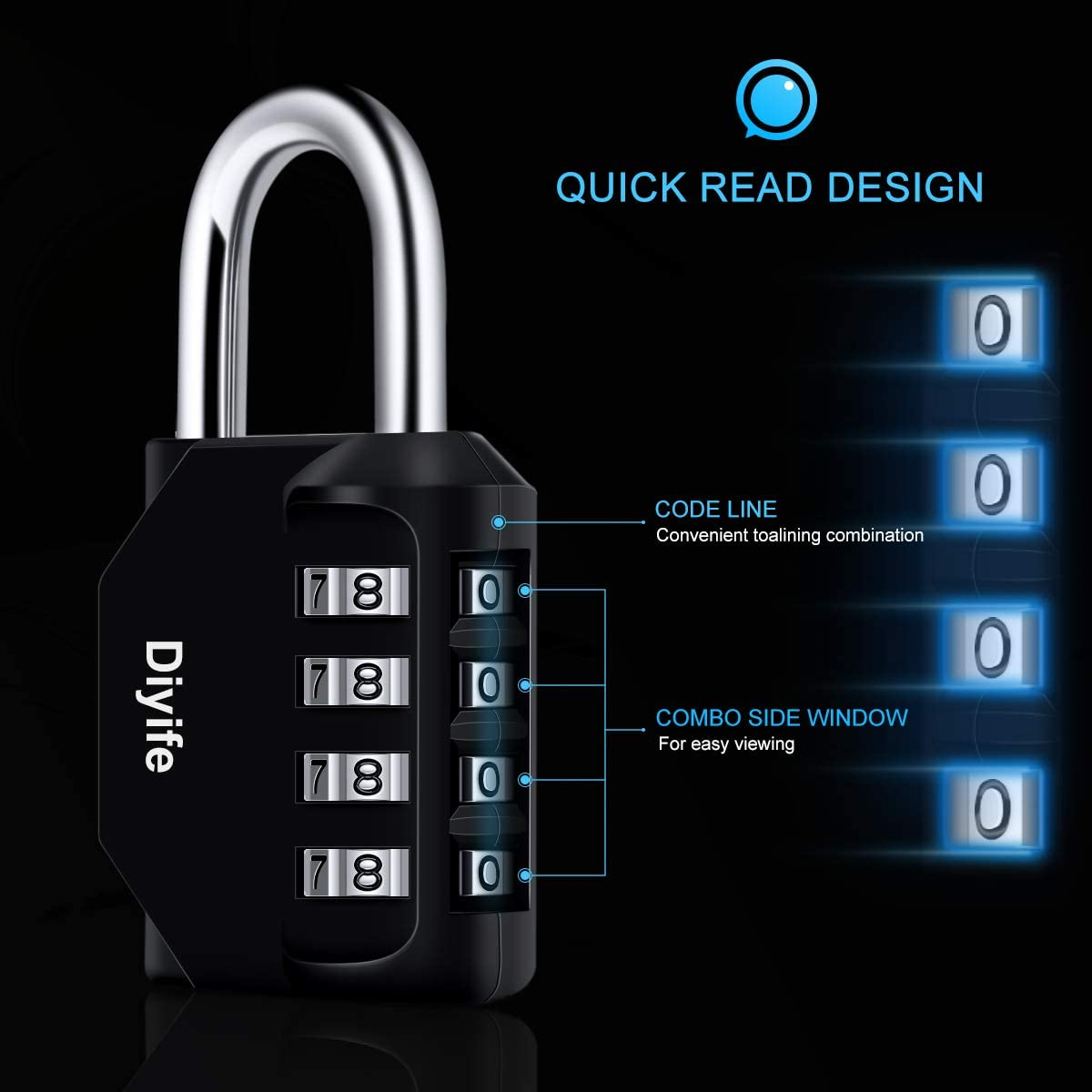 Combination Padlock, [3 Pack] Diyife 4 Digit Lock Combination, Padlock Weatherproof Outdoor for School Gym Locker, Sports Locker, Shed, Fence, Hasp, Garage(Black) image number 6