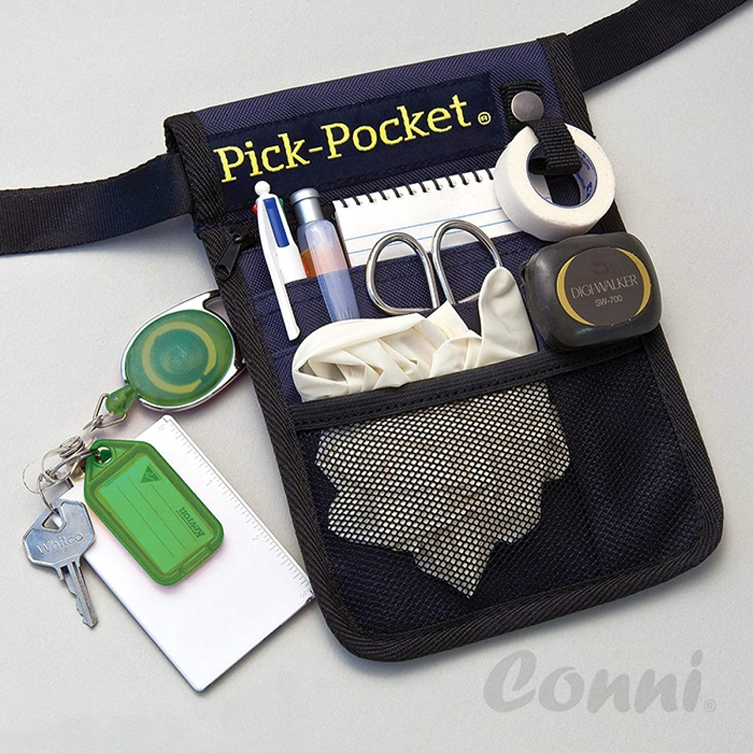 Conni Pick-Pocket Nurse Pouch and Adjustable Belt, Slim and Practical Multi-Compartment Organizer Fanny Pack for Nurses, Trades, Workers on the Go, Navy image number 2