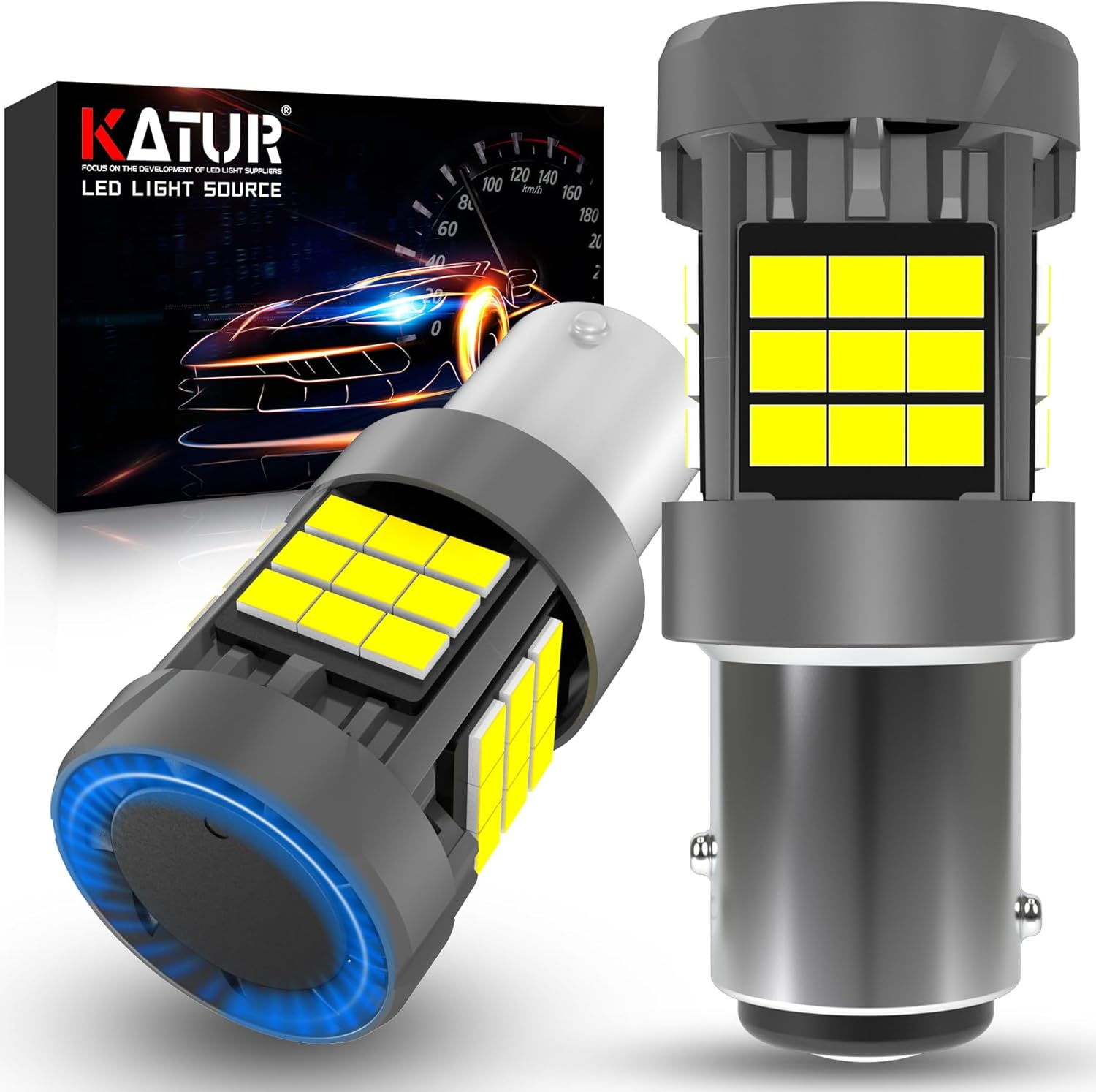 1157 BAY15D LED Bulb, KATUR Canbus 500% Brightness 3000LM 6000K Xenon White with Cooling Fan P21/5W 1157A 1157NA LED for Daytime Running Light Turn Signal Light Brake Light, 2PCS