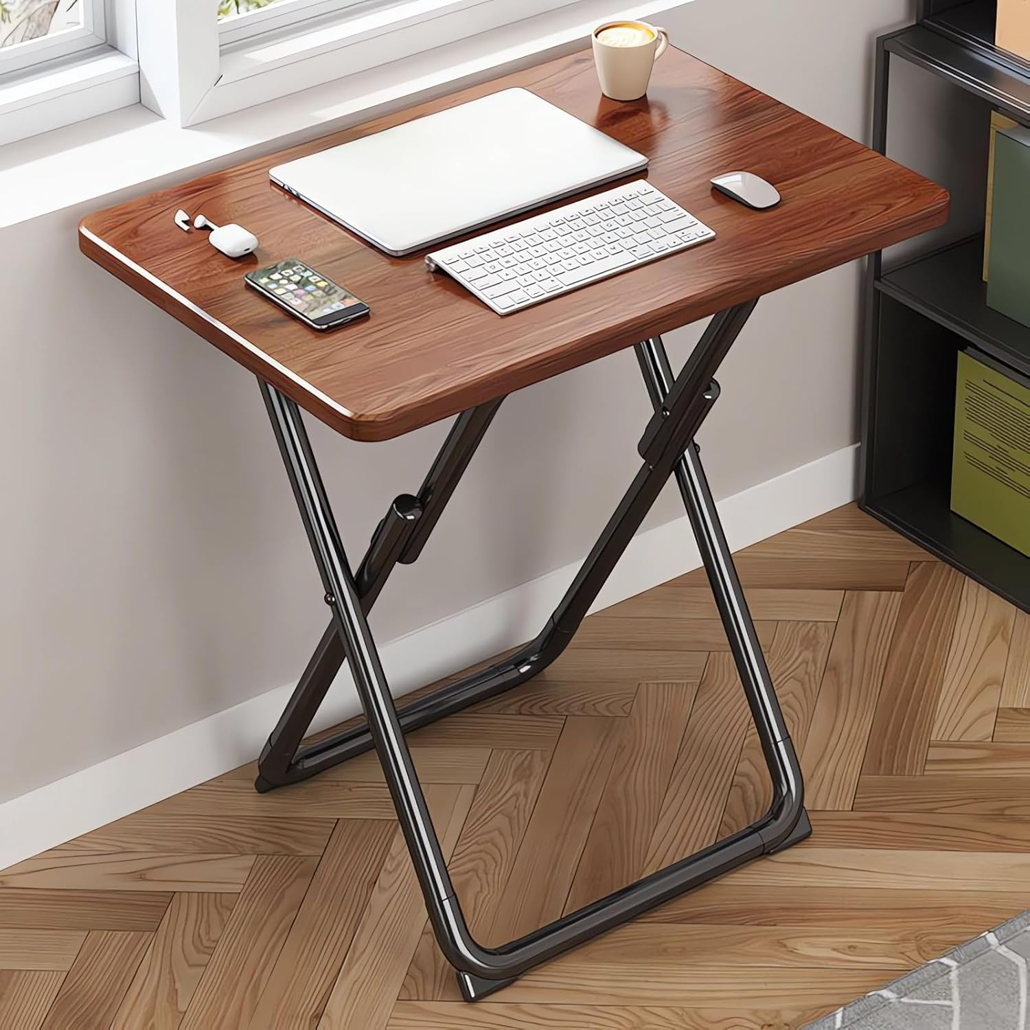 Folding Computer Desk, Study Table for Home Office, Wood Student Dormitory Desks, Portable Laptop Workstation A190 (C Wood) - C Black image number 2