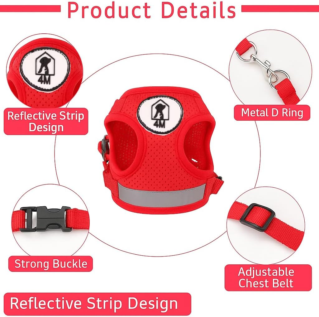 4M Pets No-Pull Reflective Mesh Dog Harness & Leash &ndash; Breathable, Step-In Vest for Small & Medium Dogs image number 2