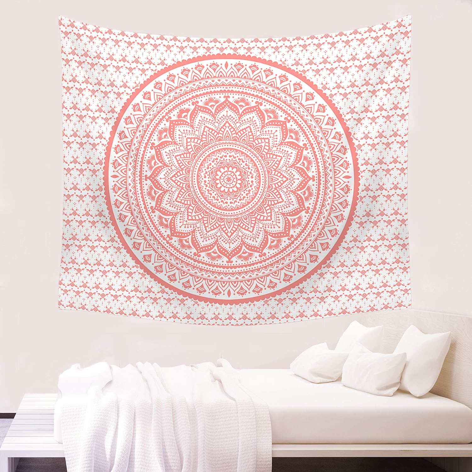 Ftuency Pink Mandala Tapestry, Indian Hippie Bohemian Psychedelic Tapestries Women Wall Hanging for Bedroom Teen Girl(Pink, 51.2" X 59.1")