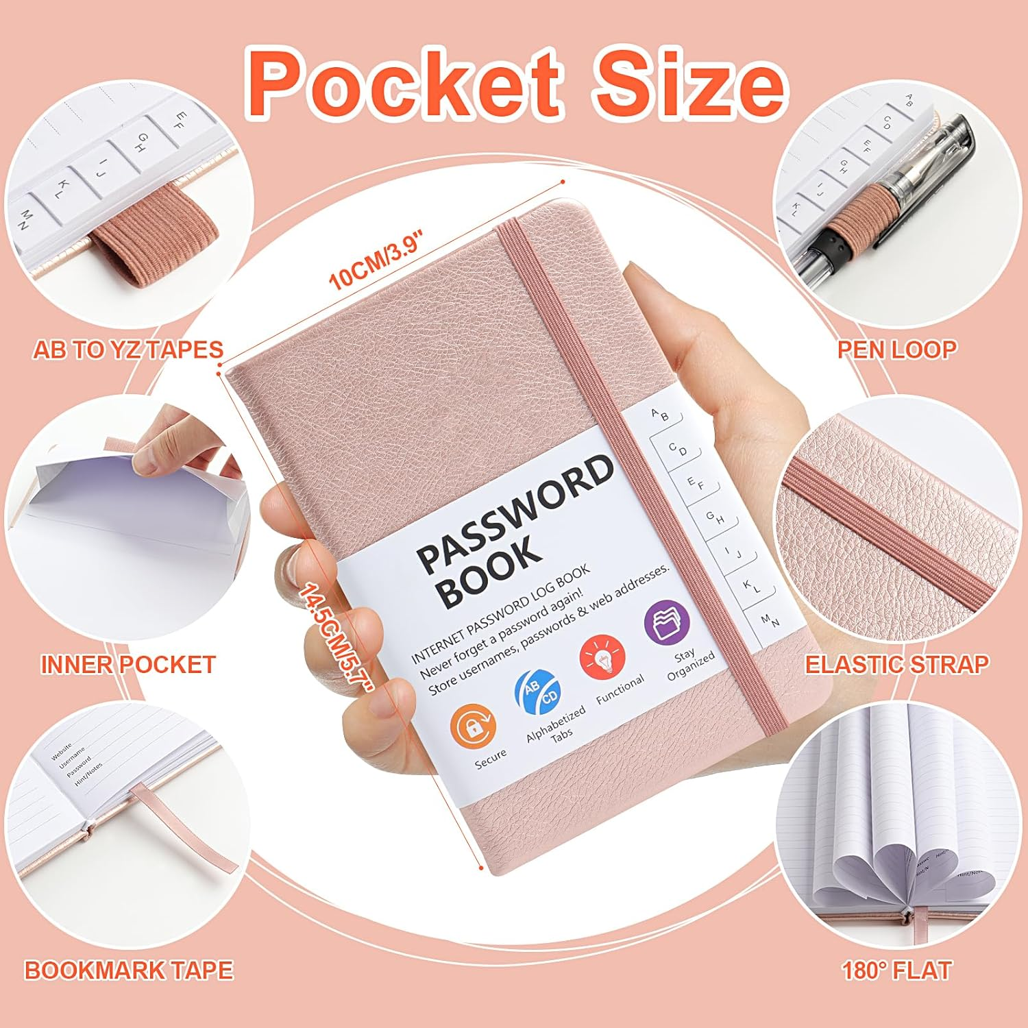 A6 Password Book Alphabetical with Tabs, Password Book for Seniors, Password Keeper Book for Computer and Website Login(Rose Gold) image number 2