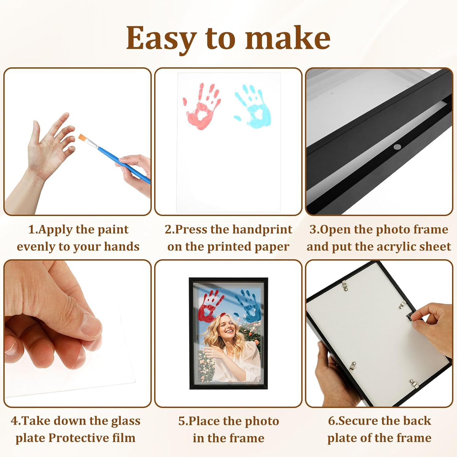 Family Handprint Kit, DIY Craft Keepsake Wooden Frame, Significative Family Print Set for Craft Memorable Hand Print Photo Frame for Parent Kid Home image number 6