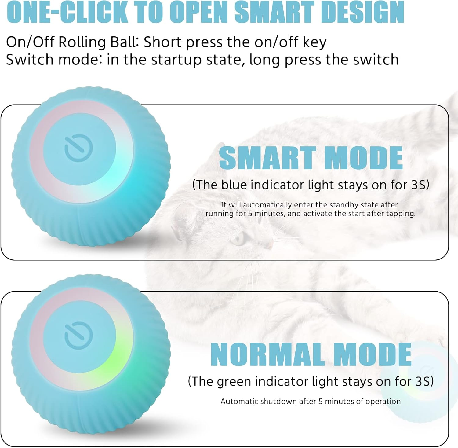 LUPAPA Cat Interactive Toy Ball Intelligent Funny Cat Ball 360 Degree Rotatable with LED Light USB Rechargeable Toy Ball Resistant to Bite (Blue) image number 2