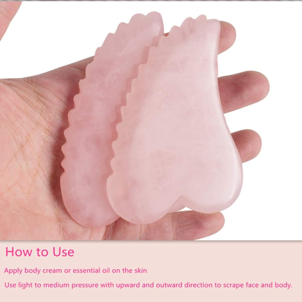 Gua Sha Facial Tool with Comb Edge - Rose Quartz Scraping Massage Board for SPA Acupuncture Therapy (Heart Shape)