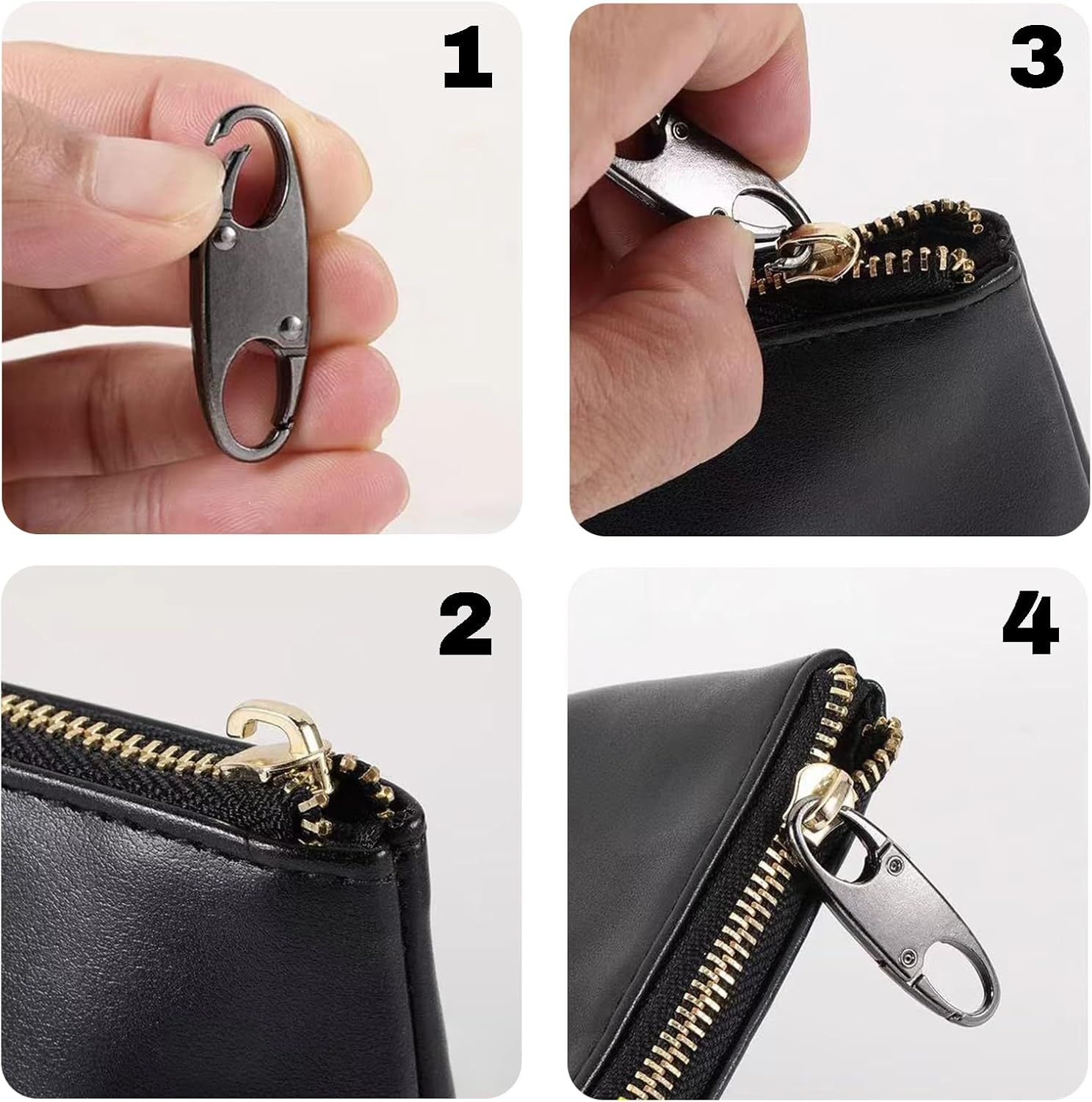 Treayes 4 PCS (2 Sizes) Zipper Clip Theft Deterrent - Black Backpack Zipper Lock, Quick Disconnect Clip with Key Holder Add - on Accessory image number 1