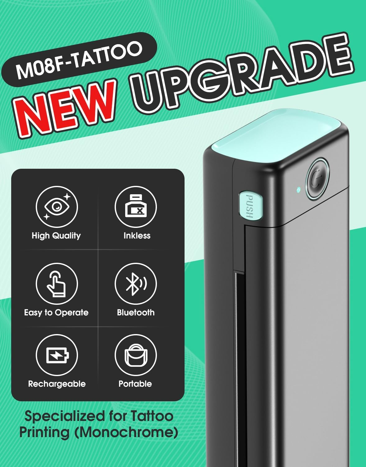 Phomemo M08F Wireless Tattoo Transfer Stencil Printer, Thermal Tattoo Machine with 10Pcs Free Transfer Paper, Tattoo Printer Set for Tattoo Artists & Beginners, Compatible with Smartphone & Pc image number 1