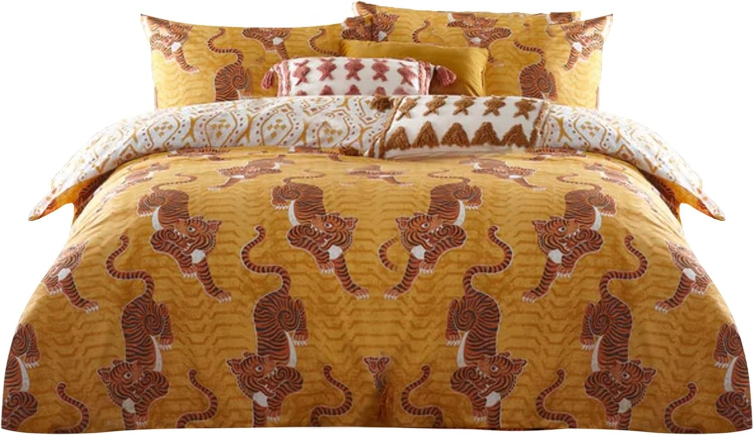 Furn. Tibetan Tiger Duvet Cover Set - Super King - Mustard