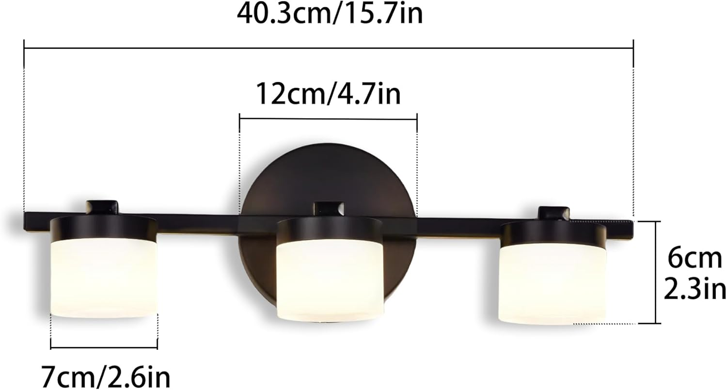 Modern Bathroom Vanity Light 3-Light LED 3000K, 40Cm Black Wall Light with Acrylic Crystal Shades, over Mirror Lighting Fixture image number 6