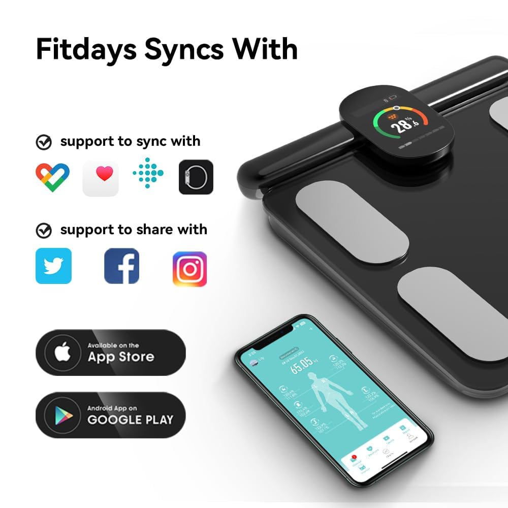 Fitdays Body Fat Scale | Advanced 8 Electrode Smart Scale for BMI / 20+ Body Metrics | Full-Color LED & High Precision | Bathroom Weight Scales for Fitness/Weight Loss | (FG2305ULB-BLACK-AU) image number 2