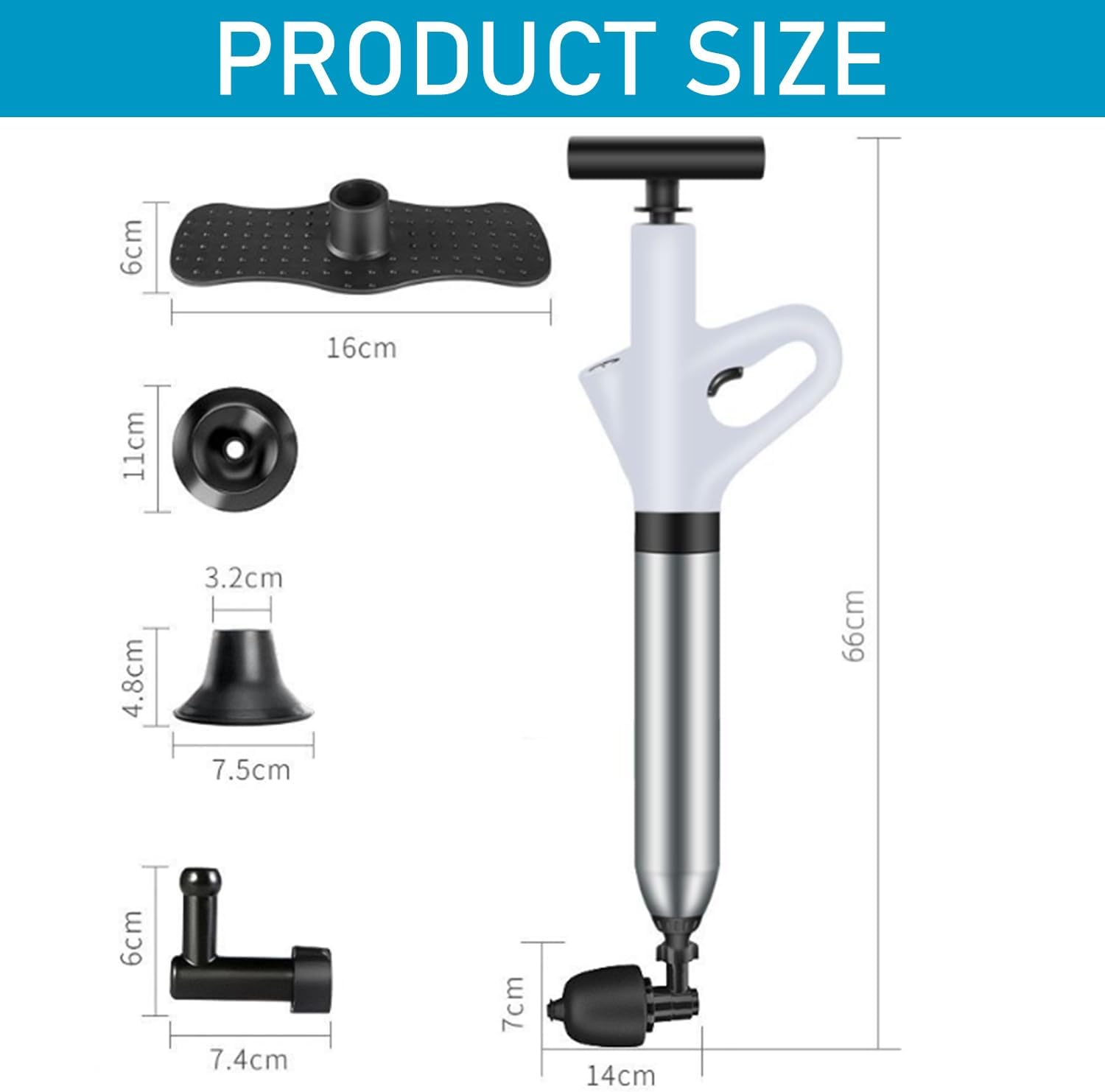 Uandhome Toilet Plunge Blaster,High Pressure Toilet Plunger,High-Pressure Air Drain Blaster Plunge Blaster Multi-Drain Unclogger for Toilets, Bathroom Floor Drains, Sinks and Plumbing Clogs image number 5