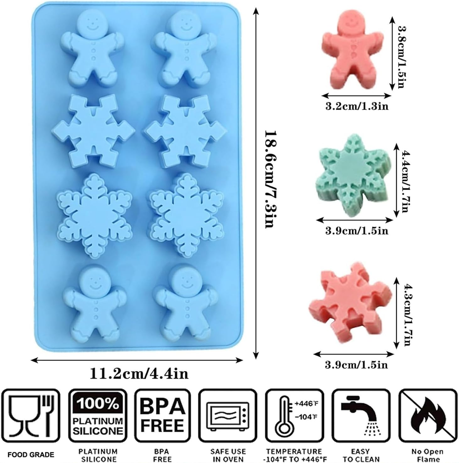 VIKKI Christmas Silicone Molds, 2Packs Snowflake Snowmen Chocolate Moulds 8 Cavities Soap Candy Cake Muffin Jelly Trays Baking Molds for Home Party Christmas Xmas Cake Decoration image number 1
