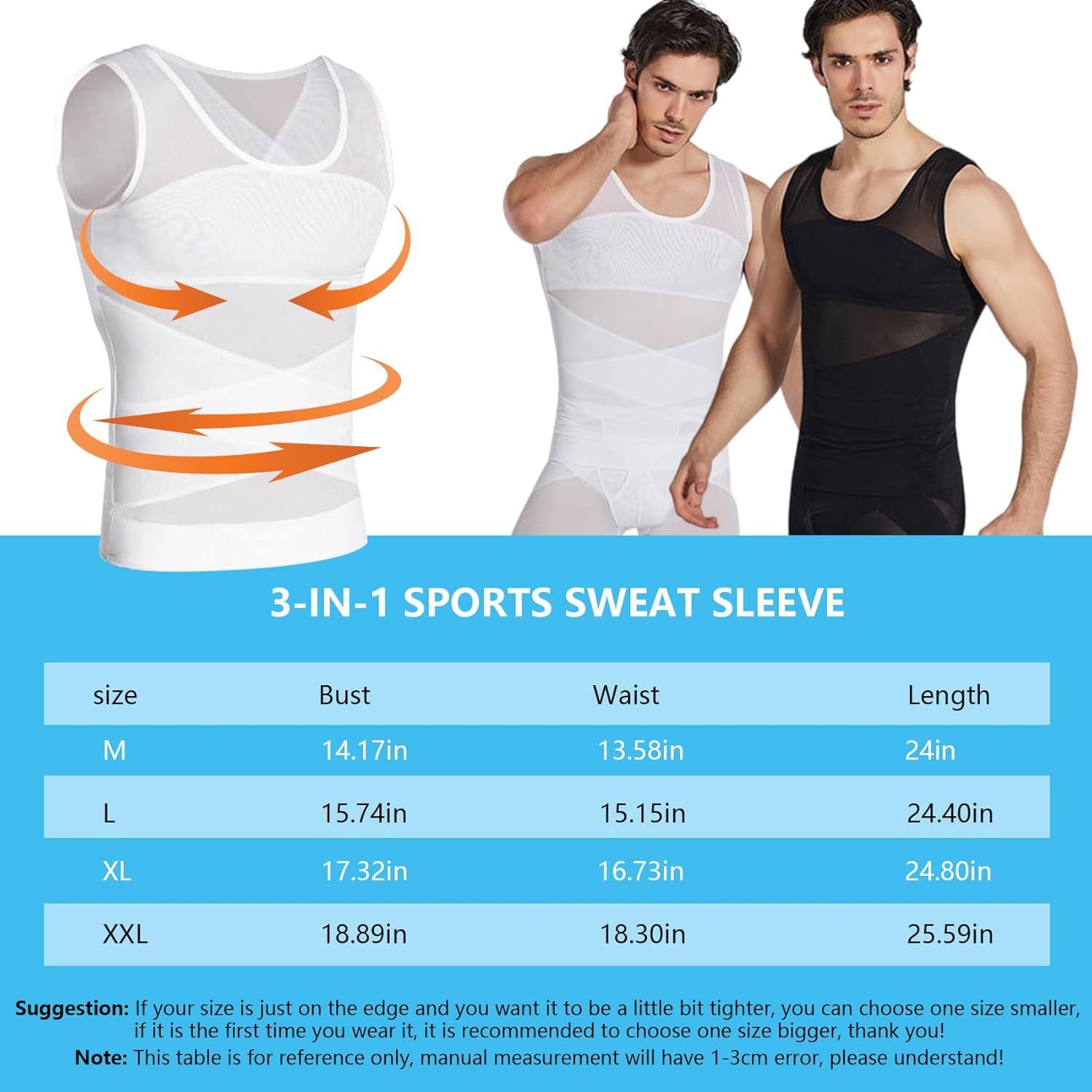 Feimvbe 2 Pieces Compression Shirt for Men Mesh Vest Sleeveless Tank Tops Men Shirt Mens Shapewear Tight Tummy Control Vest Slimming Vest image number 4