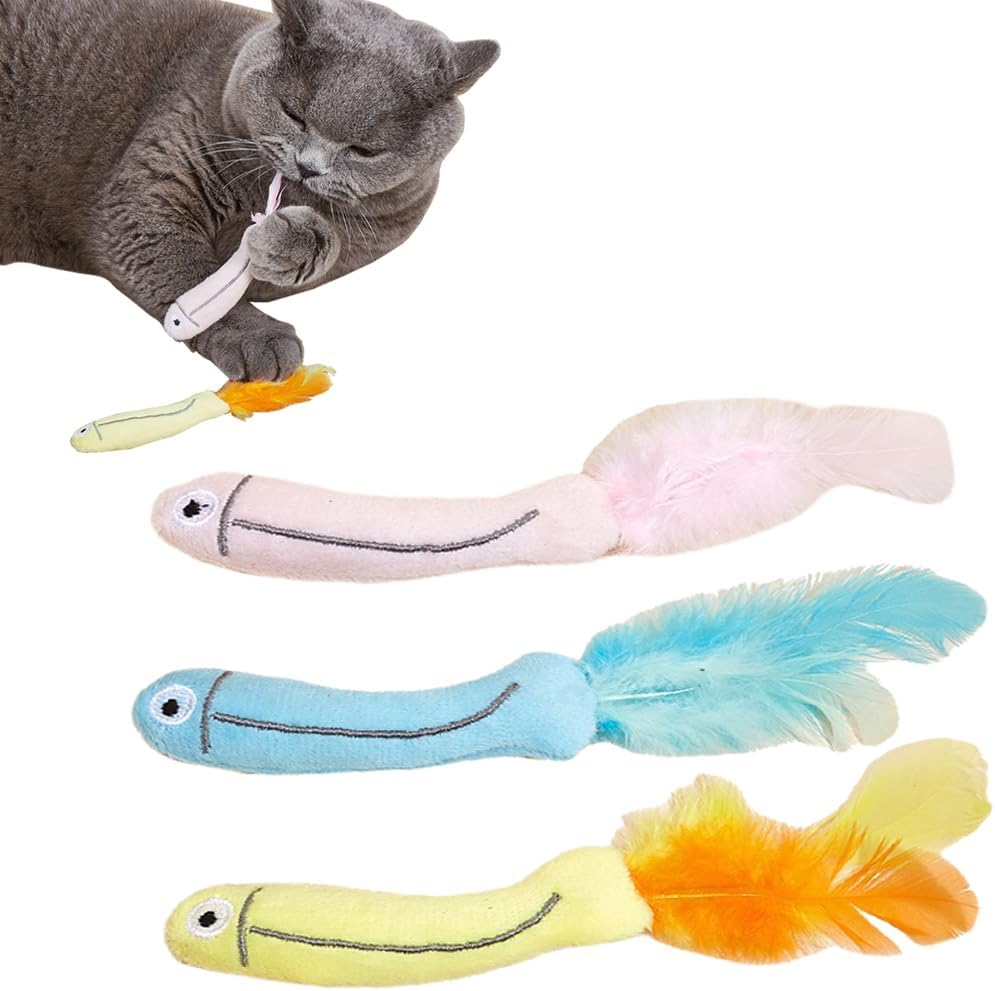 Catnip Cat Toys 3 Pack Cat Fish Toys, Plush Cat Chew Toys Teething Interactive Catnip Filled Kitten Toy Soft Pet Toy for Indoor Cats Kitten Chew and Exercise