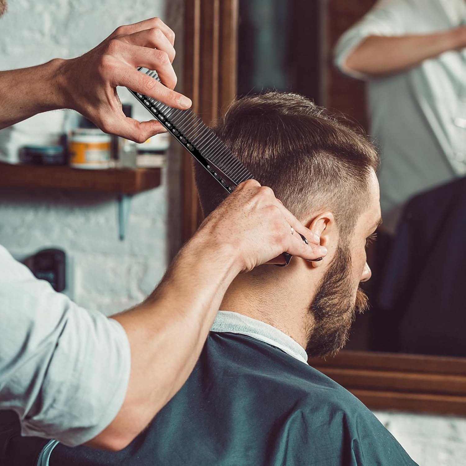 CGBARBER 4 Types Aluminum Hair Combs for Cutting Stainless Steel Hair Tail Metal Comb (Black) image number 1