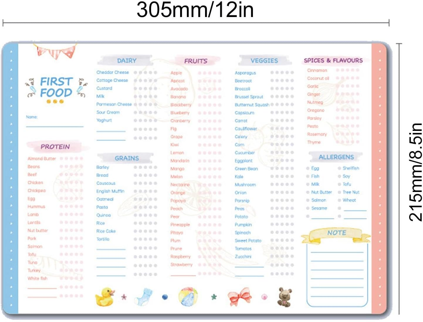 Baby'S First Foods Tracker Fridge Magnet, Dry Erase Activity Poster, Solid Foods Chart, Daily Food Log, 101 before 1, Baby Food Chart Weaning Chart, A3 Size image number 1