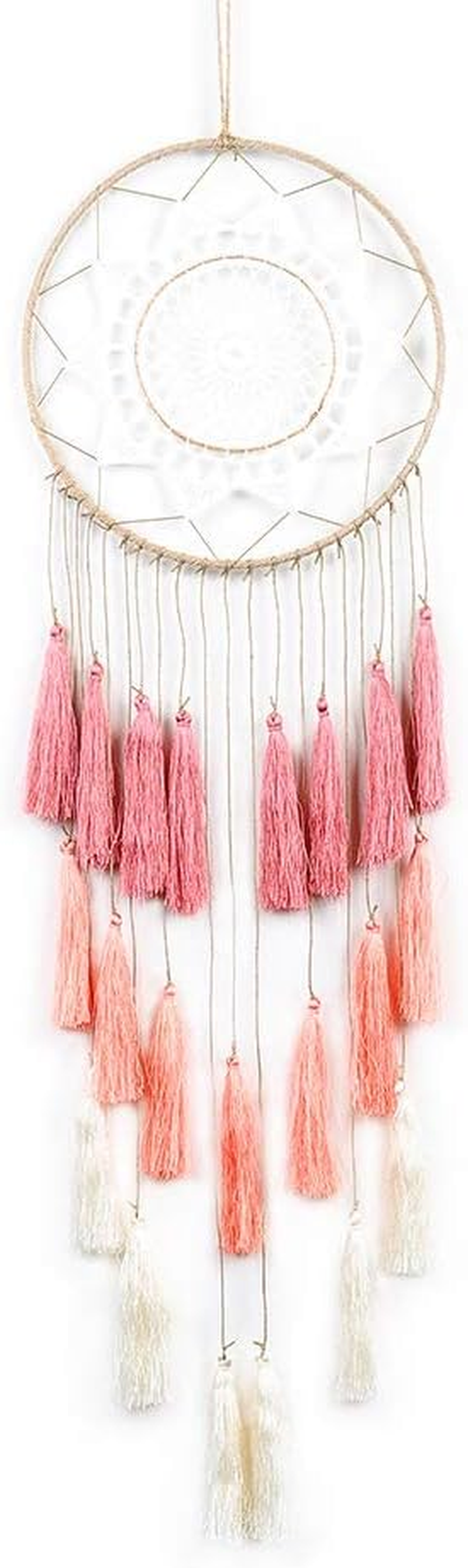 Macrame Dream Catchers for Bedroom Tassel Wall Hanging Handmade Dreamcatchers Home Decor with Ornament Craft Blessing Gift(Red Pink) image number 4