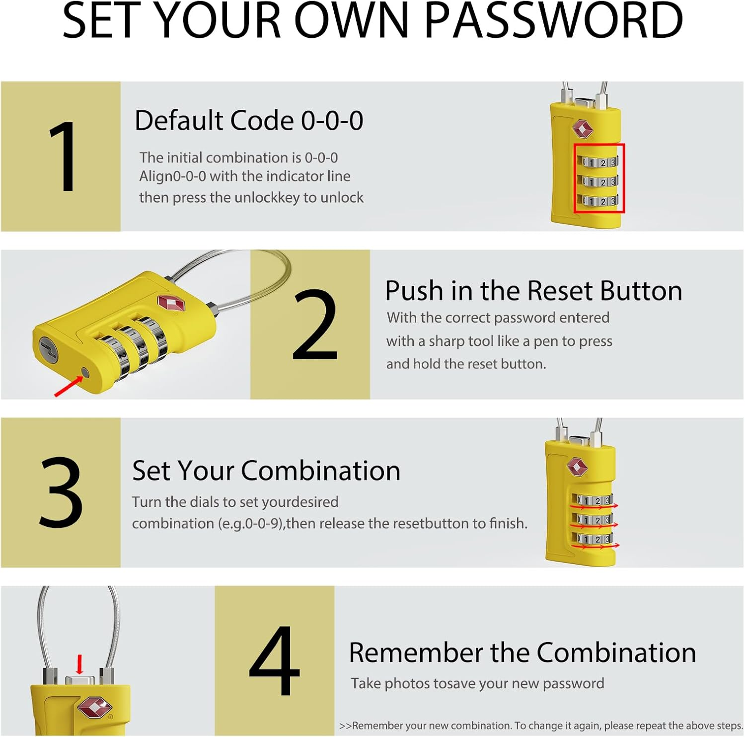 TSA Approved Luggage Locks,3 Pack Zinc Alloy Body Re-Settable Password Code Security Padlock,3-Digit Travel Code Combination Lock for Suitcases,Luggage,Case, Bag,Backpack, Gym Lockers (Yellow)