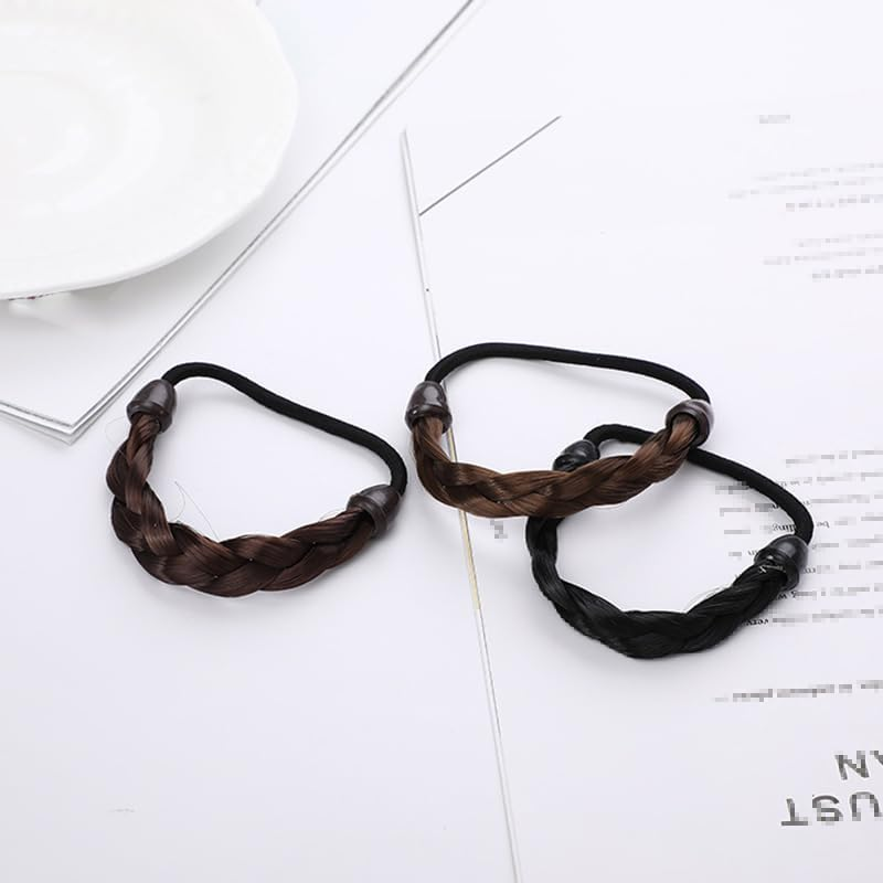 Elastic Hair Band Braided Wig Synthetic Wig Elastic Rope Braided Headband Ponytail Holder for Women and Girls 3 Pieces (3 Colors) image number 1