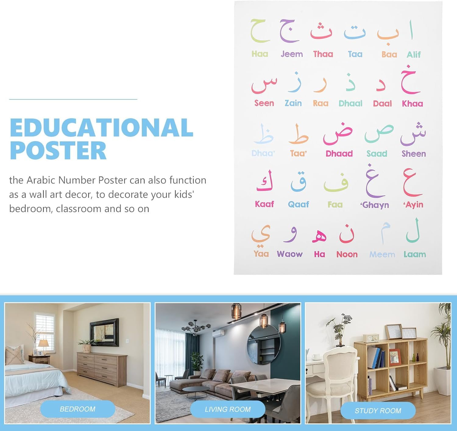 Alphabet Poster for Boy Girl Educational Wall Chart for Early Learning and Preschool Decor Letter Learning Poster for Playroom and Nursery Decoration image number 7