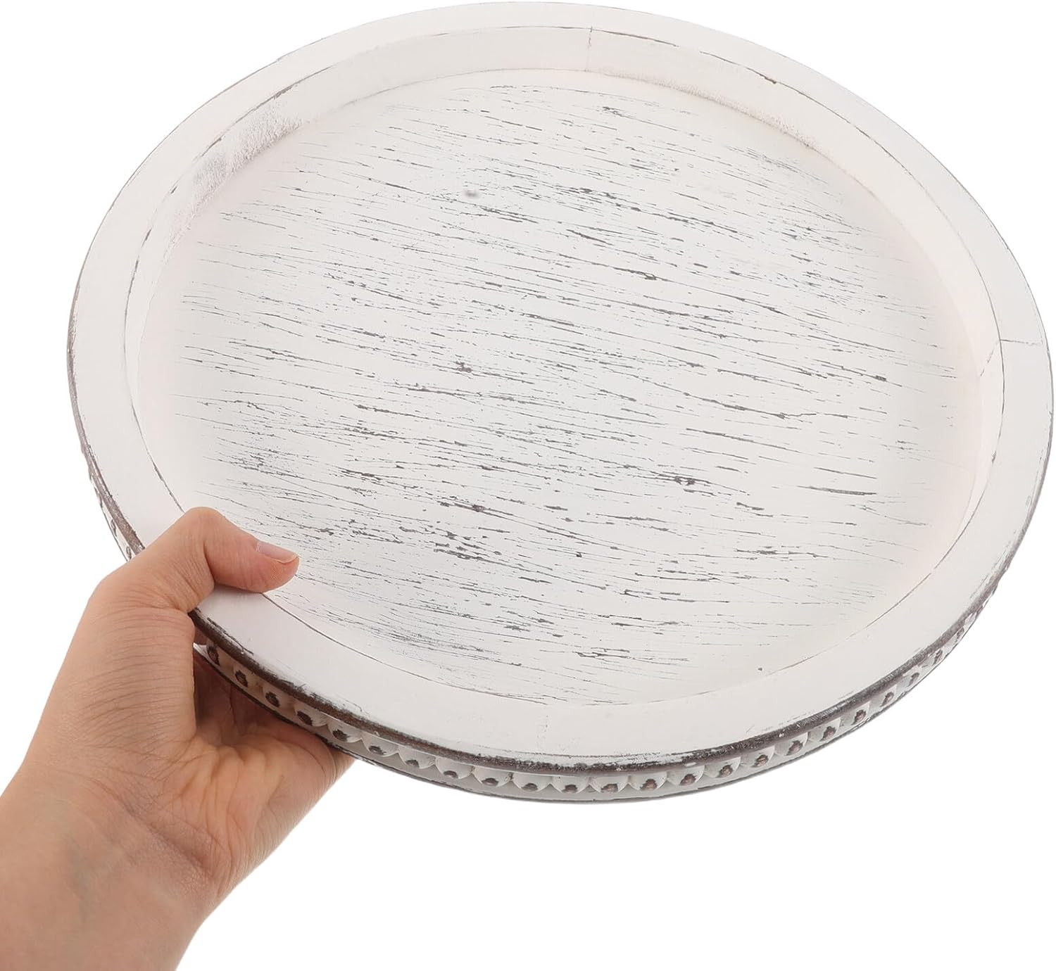 Vintage Farmhouse round Serving Tray Beige Table Tray for Jewelry Display and Candle Stand Elegant Decorative Organizer for Home Kitchen Dining Tabletop Decor