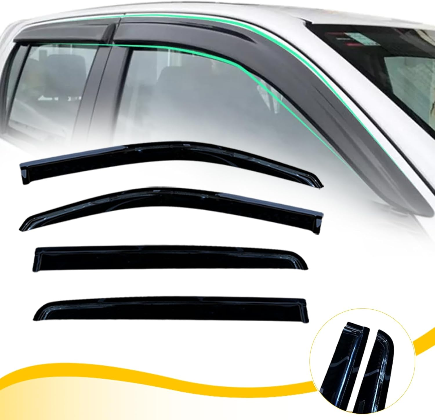 4PCS Premium Weather Shields Window Visors for Toyota Hilux 2005-2015 Dual Cab Weather Shields Window Visors Rain Guard Car Wind Deflectors Black image number 1