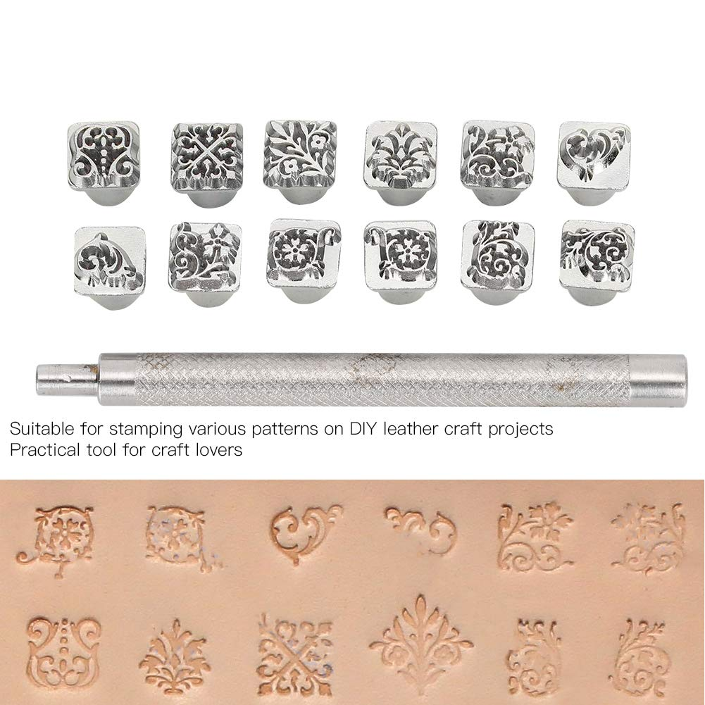 Fdit 12Pcs Leather Stamping Tool Set, Zinc Alloy Craft Stamp Punch for Leatherworking, DIY Embossing & Pattern Making | with Comfort Grip Handle for Belts, Wallets & Journals image number 4