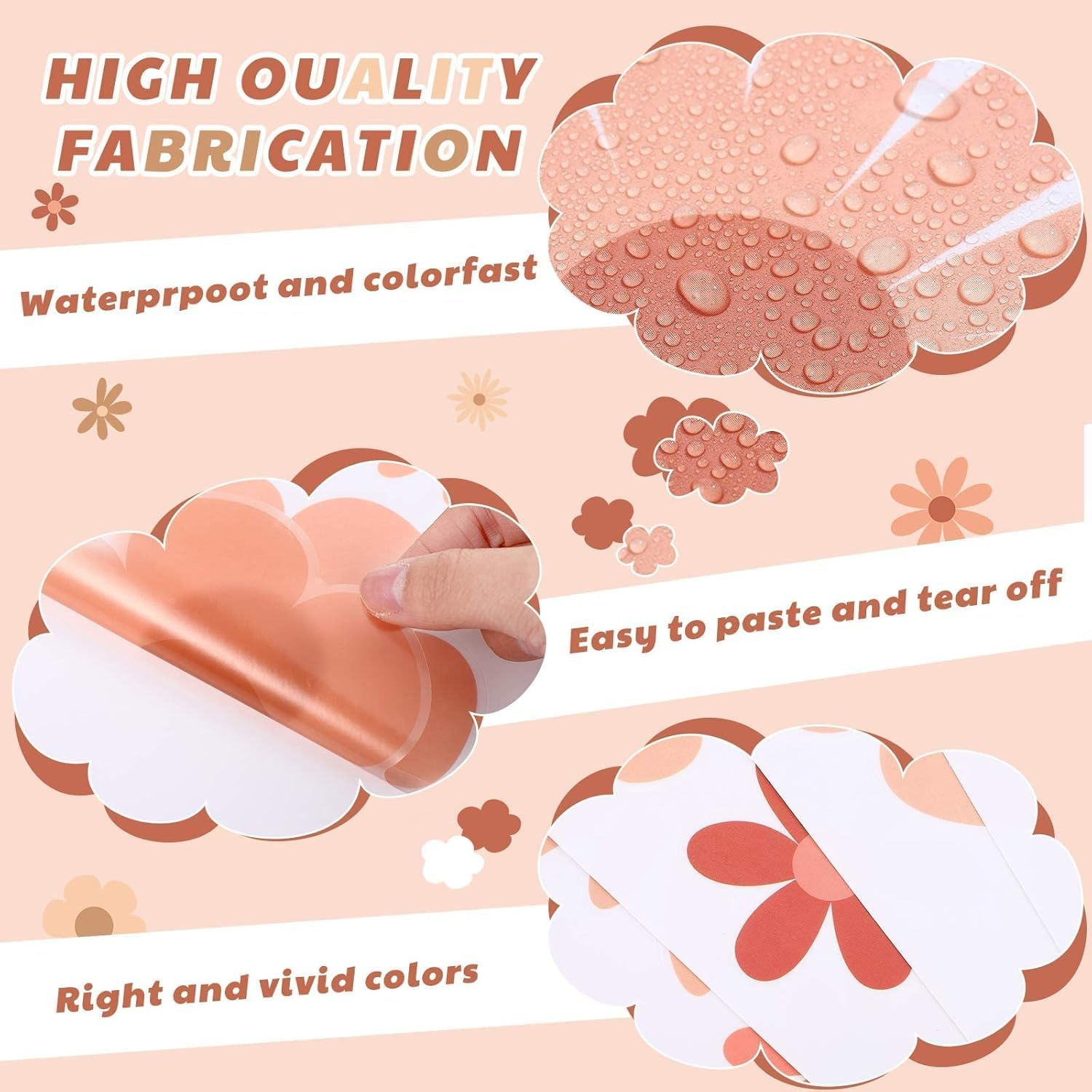 90Pcs Daisy Vinyl Wall Decals, Boho Wall Decal Daisy Stickers, Girls Groovy Peel & Stick Floral Stickers for Kids Nursery Wall Art Bedroom Classroom Living Room Decor(9 Sheets) image number 3