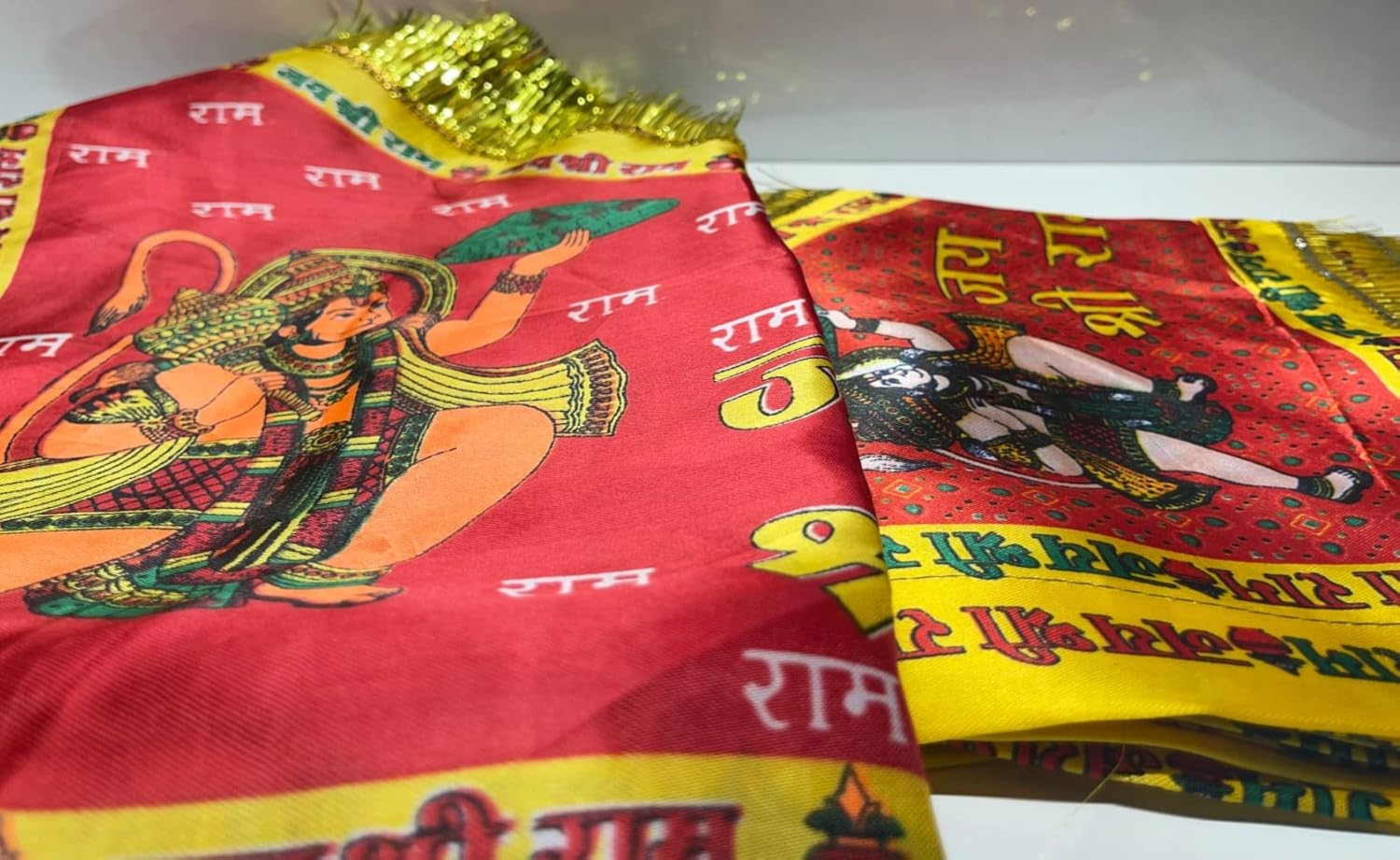 SHIVOHAM Jai Shree Ram Hanuman Cloth Flag for Pooja | Printed Triangle Dwaj for Home Temple & Outdoor | Normal Size for Car/Office/Home Use image number 4