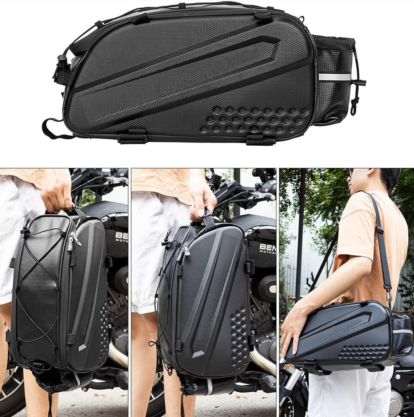 10L Bike Rack Bags, Hard Shell Multifunctional Bicycle Rear Seat Bag Waterproof Cycling Bike Rack Trunk Cargo Bag Outdoor Pannier Bag Handbag Shoulder Bag image number 5